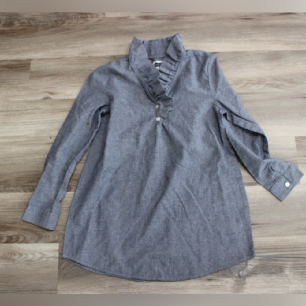 Mud Pie Gray Ruffled Button Down Blouse - image 1